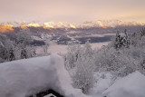 Evasion au Naturel - Balcon de Marcieu - vue de la terrasse du gite de groupe - après une chute de neige en hiver au col de Marcieu en Chartreuse