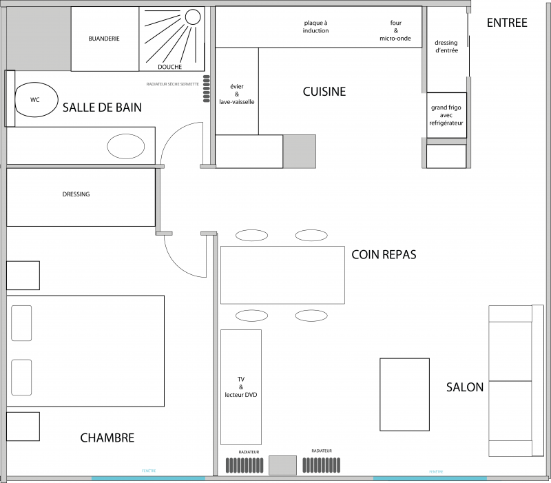 Plan de l'appartement Ecrin - Appartement Ãcrin l'Europe n°2927 - © Séjour Uriage Location Plan de l'appartement Ecrin - Appartement Ãcrin l'Europe n°2927