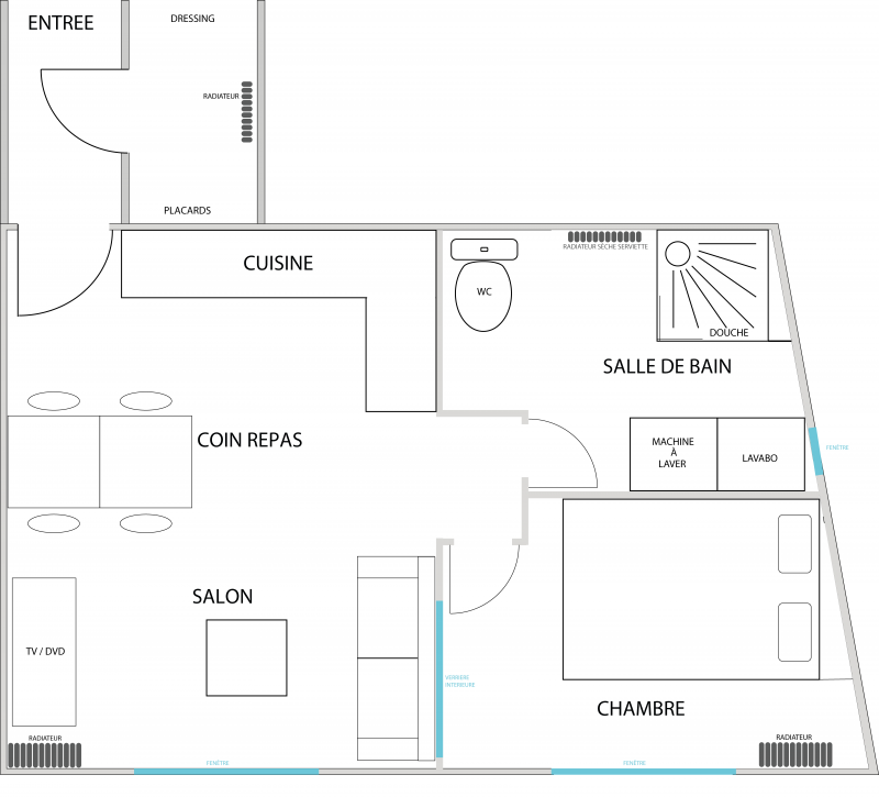 Plan de l'appartement Verrière - Appartement Verrière l'Europe n°2927 - © Séjour Uriage Location Plan de l'appartement Verrière - Appartement Verrière l'Europe n°2927